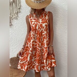 Full Size Printed Notched Sleeveless Mini Dress Plus Size